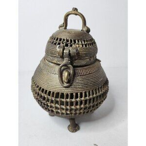 VTG Dhokra Tribal Indian Art Bronze Metal Incense Burner Box Lidded Mid Century